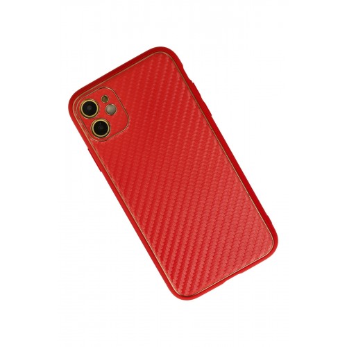Newface iPhone 12 Kılıf Coco Karbon Silikon - Kırmızı Newface iPhone 12 Kılıf Coco Karbon Silikon - Kırmızı