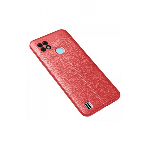 Newface Realme C25 Kılıf Focus Derili Silikon - Kırmızı Newface Realme C25 Kılıf Focus Derili Silikon - Kırmızı