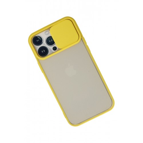Newface iPhone 13 Pro Max Kılıf Palm Buzlu Kamera Sürgülü Silikon - Sarı Newface iPhone 13 Pro Max Kılıf Palm Buzlu Kamera Sürgülü Silikon - Sarı