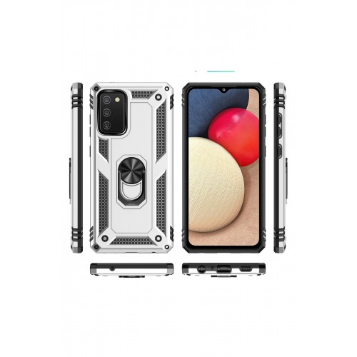 Newface Samsung Galaxy A03S Kılıf Sofya Yüzüklü Silikon Kapak - Gümüş Newface Samsung Galaxy A03S Kılıf Sofya Yüzüklü Silikon Kapak - Gümüş