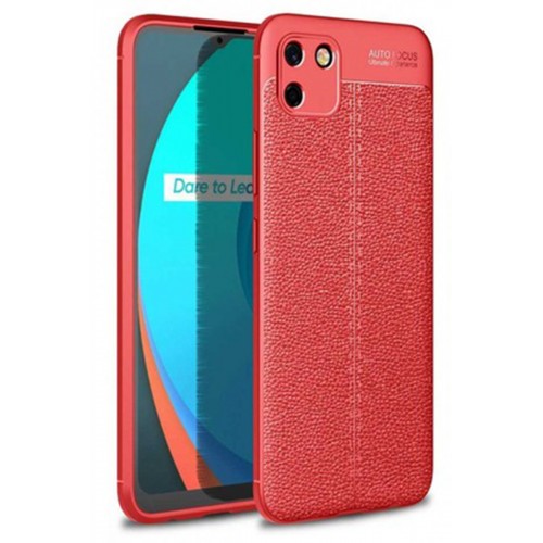 Newface Realme C11 Kılıf Focus Derili Silikon - Kırmızı Newface Realme C11 Kılıf Focus Derili Silikon - Kırmızı