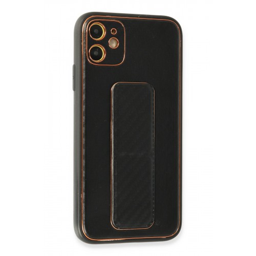 Newface iPhone 12 Kılıf Coco Karbon Standlı Kapak - Siyah Newface iPhone 12 Kılıf Coco Karbon Standlı Kapak - Siyah