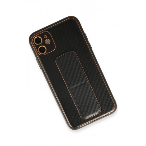 Newface iPhone 12 Kılıf Coco Karbon Standlı Kapak - Siyah Newface iPhone 12 Kılıf Coco Karbon Standlı Kapak - Siyah