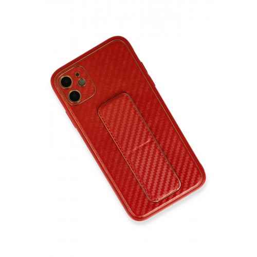 Newface iPhone 12 Kılıf Coco Karbon Standlı Kapak - Kırmızı Newface iPhone 12 Kılıf Coco Karbon Standlı Kapak - Kırmızı