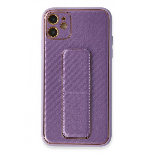 Newface iPhone 12 Kılıf Coco Karbon Standlı Kapak - Mor Newface iPhone 12 Kılıf Coco Karbon Standlı Kapak - Mor
