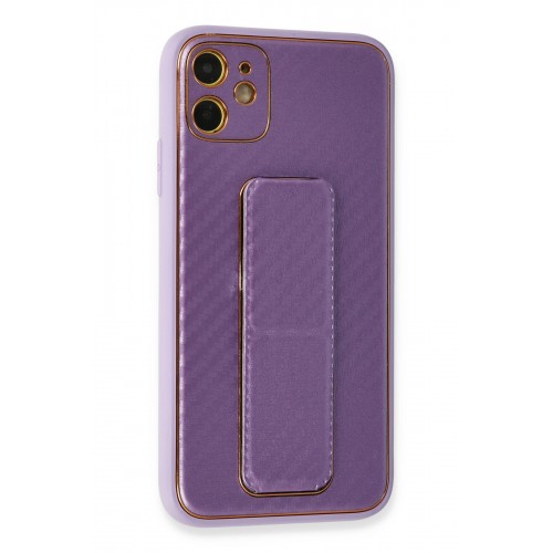 Newface iPhone 12 Kılıf Coco Karbon Standlı Kapak - Mor Newface iPhone 12 Kılıf Coco Karbon Standlı Kapak - Mor