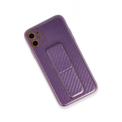 Newface iPhone 12 Kılıf Coco Karbon Standlı Kapak - Mor Newface iPhone 12 Kılıf Coco Karbon Standlı Kapak - Mor