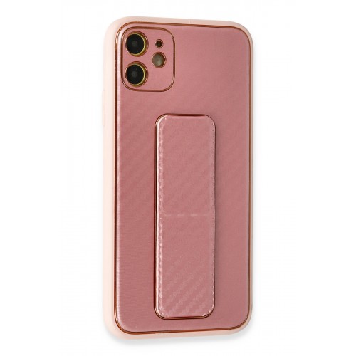 Newface iPhone 12 Kılıf Coco Karbon Standlı Kapak - Pembe Newface iPhone 12 Kılıf Coco Karbon Standlı Kapak - Pembe