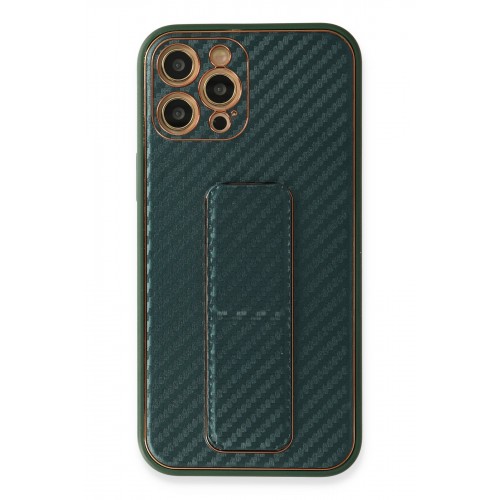 Newface iPhone 12 Pro Kılıf Coco Karbon Standlı Kapak  - Yeşil