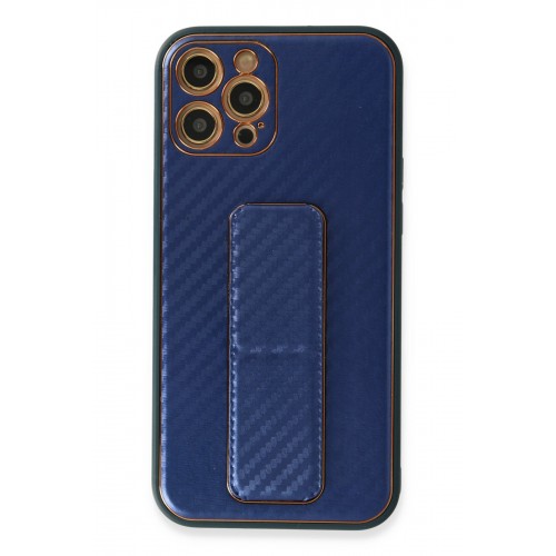 Newface iPhone 12 Pro Kılıf Coco Karbon Standlı Kapak - Mavi Newface iPhone 12 Pro Kılıf Coco Karbon Standlı Kapak - Mavi