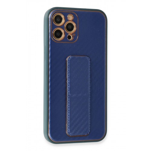 Newface iPhone 12 Pro Kılıf Coco Karbon Standlı Kapak - Mavi Newface iPhone 12 Pro Kılıf Coco Karbon Standlı Kapak - Mavi