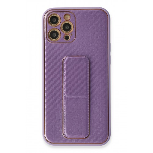 Newface iPhone 12 Pro Max Kılıf Coco Karbon Standlı Kapak  - Mor
