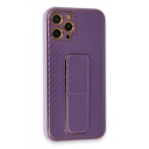 Newface iPhone 12 Pro Max Kılıf Coco Karbon Standlı Kapak - Mor Newface iPhone 12 Pro Max Kılıf Coco Karbon Standlı Kapak - Mor