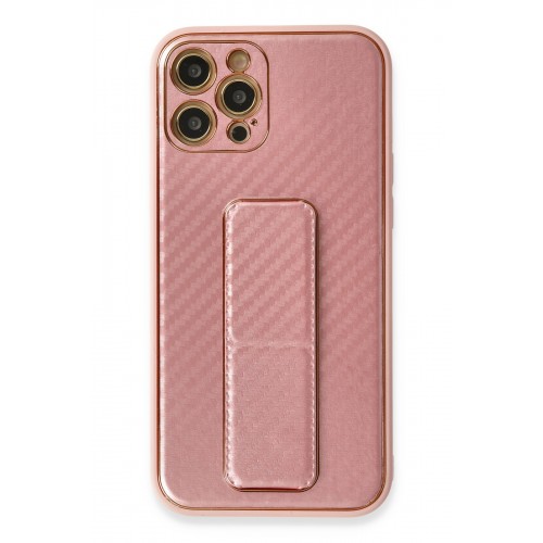 Newface iPhone 12 Pro Max Kılıf Coco Karbon Standlı Kapak - Pembe Newface iPhone 12 Pro Max Kılıf Coco Karbon Standlı Kapak - Pembe