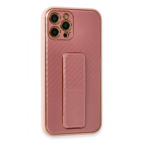 Newface iPhone 12 Pro Max Kılıf Coco Karbon Standlı Kapak - Pembe Newface iPhone 12 Pro Max Kılıf Coco Karbon Standlı Kapak - Pembe