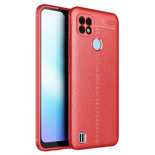 Newface Realme C25s Kılıf Focus Derili Silikon - Kırmızı Newface Realme C25s Kılıf Focus Derili Silikon - Kırmızı