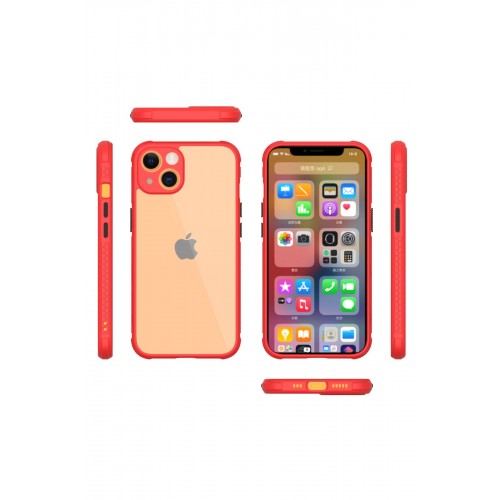 Newface iPhone 13 Kılıf Miami Şeffaf Silikon - Kırmızı Newface iPhone 13 Kılıf Miami Şeffaf Silikon - Kırmızı