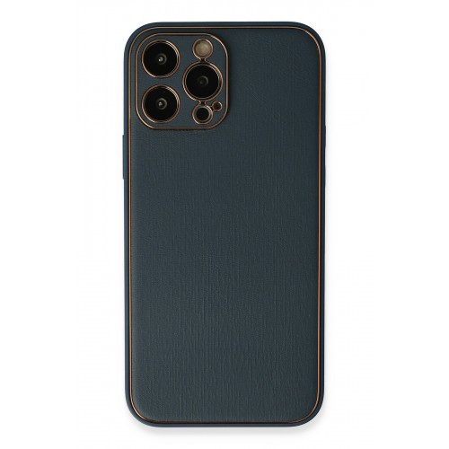 Newface iPhone 13 Pro Max Kılıf Coco Deri Silikon Kapak - Mavi