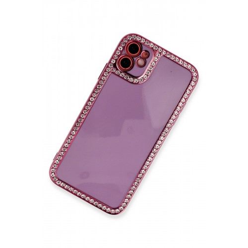 Newface iPhone 12 Kılıf Solo Taşlı Silikon - Mor Newface iPhone 12 Kılıf Solo Taşlı Silikon - Mor