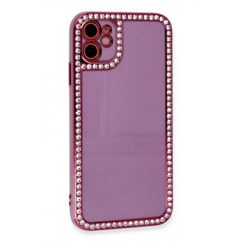 Newface iPhone 12 Kılıf Solo Taşlı Silikon - Mor Newface iPhone 12 Kılıf Solo Taşlı Silikon - Mor