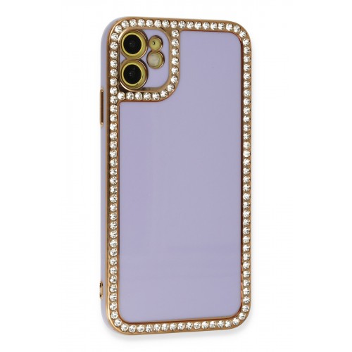 Newface iPhone 12 Kılıf Solo Taşlı Silikon - Lila Newface iPhone 12 Kılıf Solo Taşlı Silikon - Lila