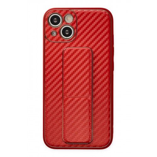 Newface iPhone 13 Kılıf Coco Karbon Standlı Kapak - Kırmızı Newface iPhone 13 Kılıf Coco Karbon Standlı Kapak - Kırmızı