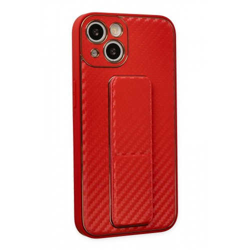 Newface iPhone 13 Kılıf Coco Karbon Standlı Kapak - Kırmızı Newface iPhone 13 Kılıf Coco Karbon Standlı Kapak - Kırmızı