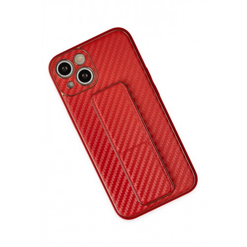 Newface iPhone 13 Kılıf Coco Karbon Standlı Kapak - Kırmızı Newface iPhone 13 Kılıf Coco Karbon Standlı Kapak - Kırmızı