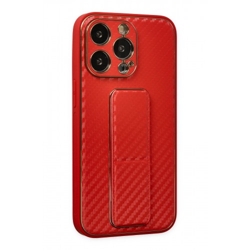 Newface iPhone 13 Pro Kılıf Coco Karbon Standlı Kapak - Kırmızı Newface iPhone 13 Pro Kılıf Coco Karbon Standlı Kapak - Kırmızı