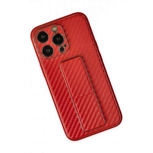 Newface iPhone 13 Pro Kılıf Coco Karbon Standlı Kapak - Kırmızı Newface iPhone 13 Pro Kılıf Coco Karbon Standlı Kapak - Kırmızı