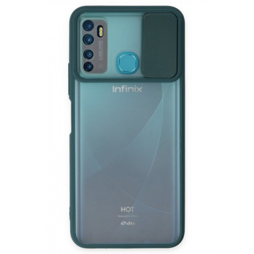 Newface İnfinix Hot 9 Kılıf Palm Buzlu Kamera Sürgülü Silikon - Yeşil