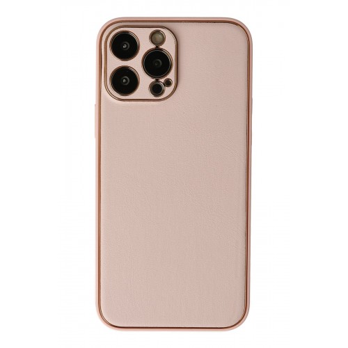 Newface iPhone 13 Pro Max Kılıf Coco Deri Silikon Kapak - Pudra