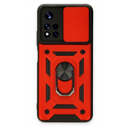 Newface Xiaomi Redmi Note 11T Kılıf Pars Lens Yüzüklü Silikon - Kırmızı