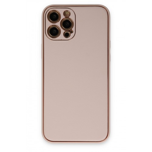 Newface iPhone 12 Pro Max Kılıf Coco Deri Silikon Kapak - Pudra