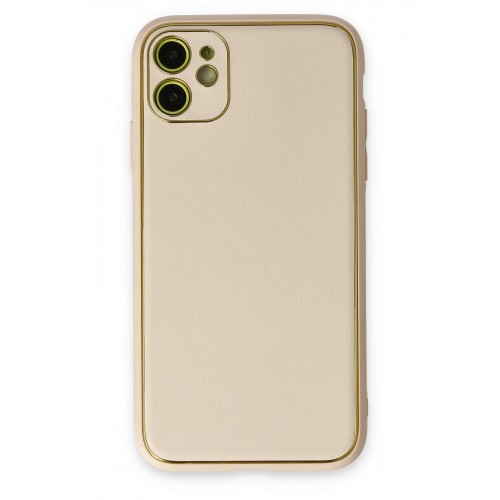Newface iPhone 12 Kılıf Coco Deri Silikon Kapak - Gold
