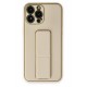 Newface iPhone 13 Pro Kılıf Coco Deri Standlı Kapak - Gold