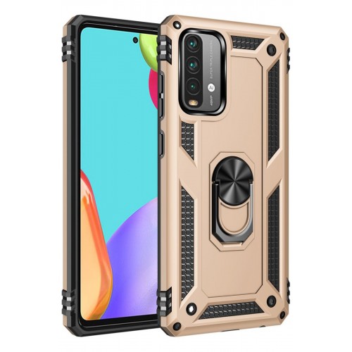 Newface Xiaomi Redmi Note 9 4G Kılıf Sofya Yüzüklü Silikon Kapak - Gold