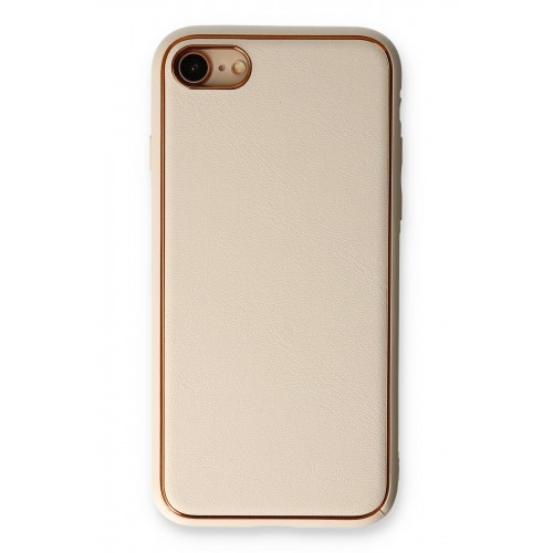 Newface iPhone 8 Kılıf Coco Deri Silikon Kapak - Gold