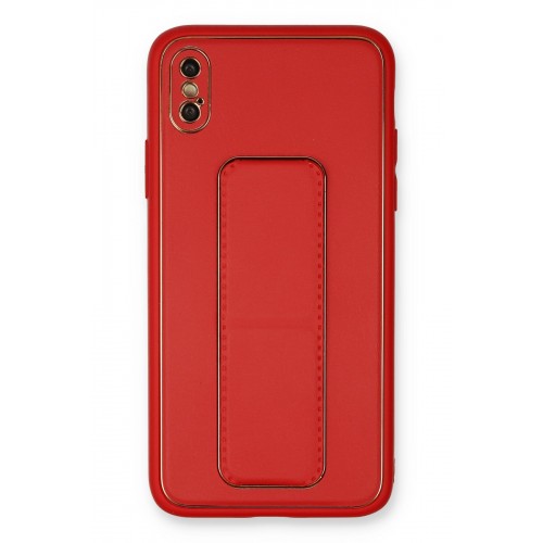 Newface iPhone XS Kılıf Coco Deri Standlı Kapak - Kırmızı