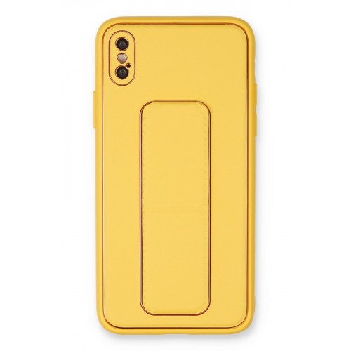Newface iPhone XS Kılıf Coco Deri Standlı Kapak - Sarı