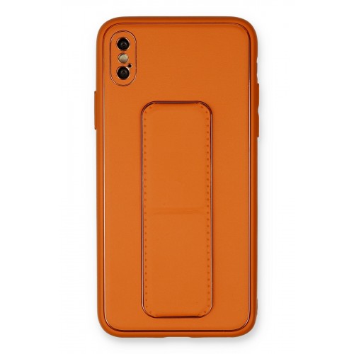 Newface iPhone XS Kılıf Coco Deri Standlı Kapak - Turuncu