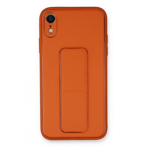 Newface iPhone XR Kılıf Coco Deri Standlı Kapak - Turuncu