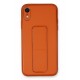 Newface iPhone XR Kılıf Coco Deri Standlı Kapak - Turuncu