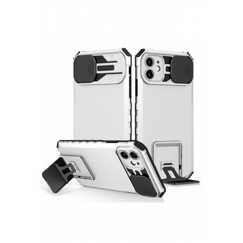 Newface iPhone 11 Kılıf Walker Standlı Kapak - Beyaz