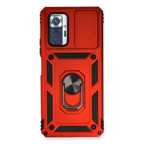 Newface Xiaomi Redmi Note 10 Pro Kılıf Pars Lens Yüzüklü Silikon - Kırmızı