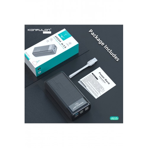 Konfulon A21S Led Işıklı Powerbank 40.000 mAh - Siyah Konfulon A21S Led Işıklı Powerbank 40.000 mAh - Siyah