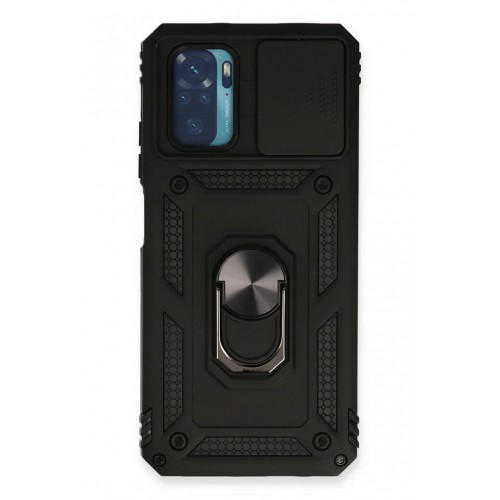 Newface Xiaomi Redmi Note 10S Kılıf Pars Lens Yüzüklü Silikon - Siyah