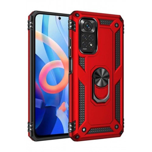 Newface Xiaomi Redmi Note 11 Kılıf Sofya Yüzüklü Silikon Kapak - Kırmızı