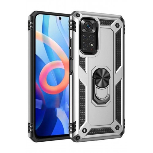 Newface Xiaomi Redmi Note 11S Kılıf Sofya Yüzüklü Silikon Kapak - Gümüş
